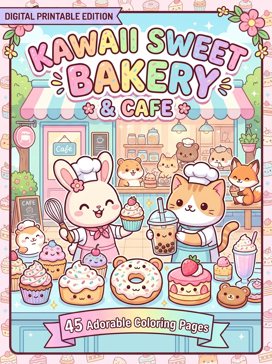 Kawaii Sweet Bakery & Cafe Coloring Book
